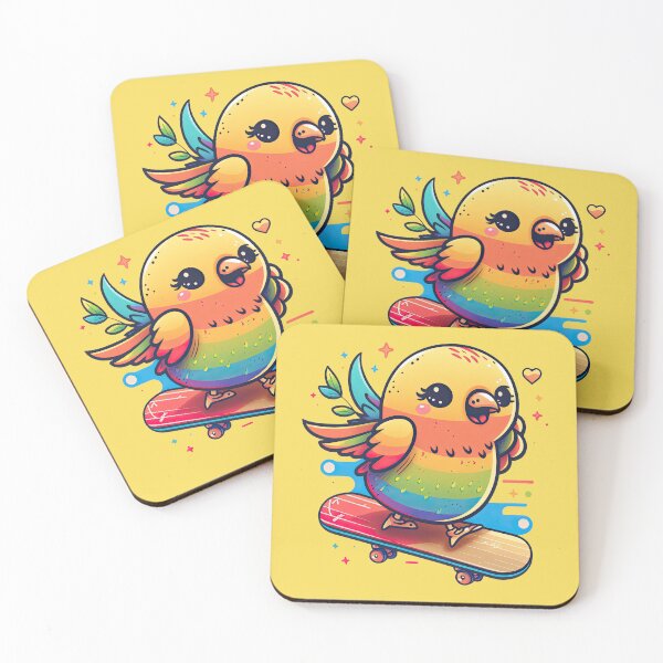 Artikelvorschau, Lustiger kleiner Vogel auf einem Skateboard, der coole Fliegen-Regenbogen-Brett-Tricks macht entworfen und verkauft von ultra-cute.
