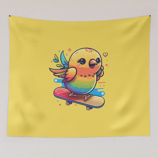 Item preview, Funny Small Bird On A Skateboard Doing Cool Flying Rainbow Board Tricks designed and sold by ultra-cute.
