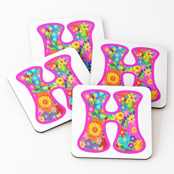 Item preview, Pink Floral Alphabet Letter H – Colorful Boho Psychedelic Flower Typography Art designed and sold by Vividality.