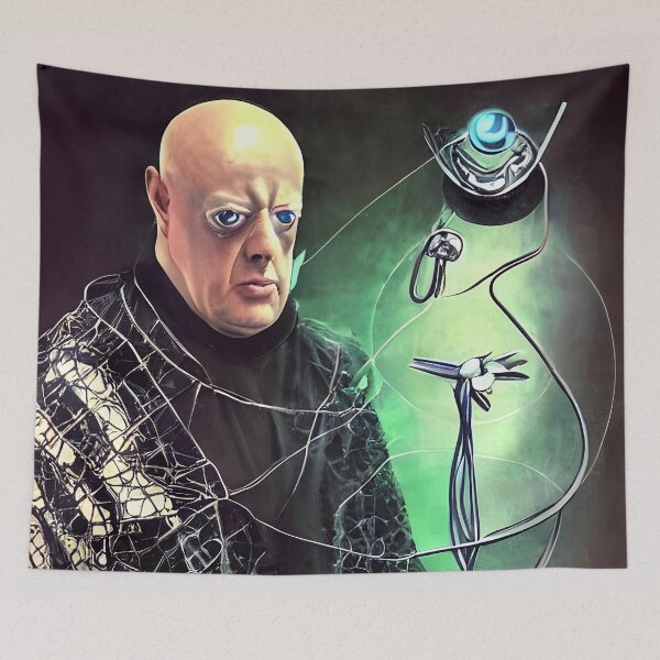 Item preview, Cyberpunk Aleister Crowley The Great Beast of Thelema painted in a Surrealist and Impressionist style designed and sold by Ataraxia  Apparel.