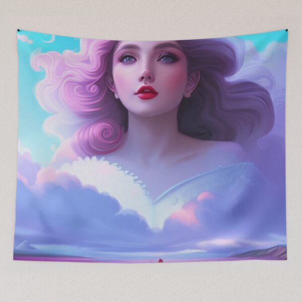 Item preview, Young woman in the sky with pink hair designed and sold by Girly-Universe.