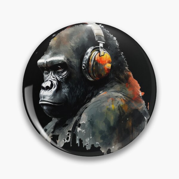 Item preview, Gorilla Head Watercolor Art Mountain Gorilla Wearing Headphones designed and sold by Brockinator.