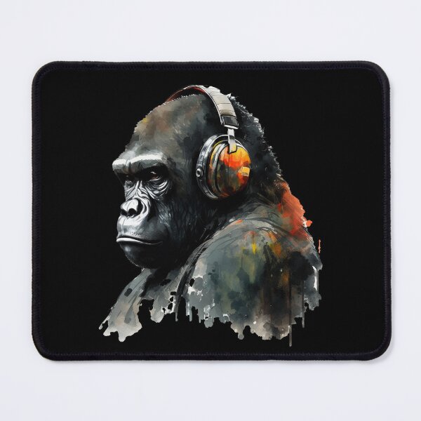 Item preview, Gorilla Head Watercolor Art Mountain Gorilla Wearing Headphones designed and sold by Brockinator.