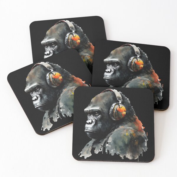 Item preview, Gorilla Head Watercolor Art Mountain Gorilla Wearing Headphones designed and sold by Brockinator.