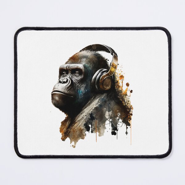 Item preview, Gorilla Wearing Headphones Mountain Gorilla Listening to Music designed and sold by Brockinator.
