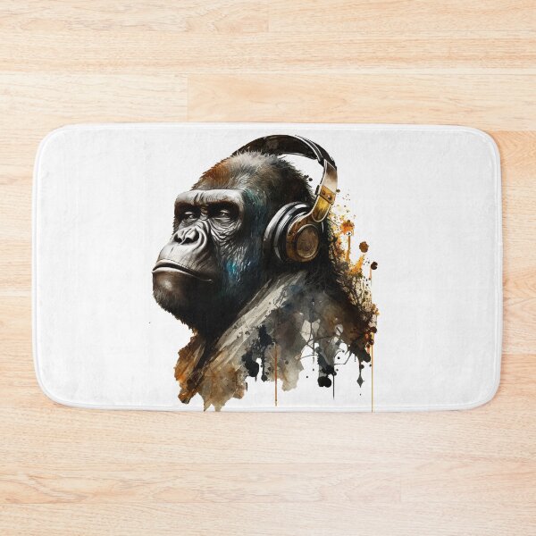 Item preview, Gorilla Wearing Headphones Mountain Gorilla Listening to Music designed and sold by Brockinator.