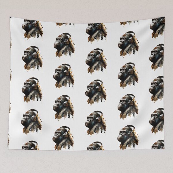 Item preview, Gorilla Wearing Headphones Mountain Gorilla Listening to Music designed and sold by Brockinator.