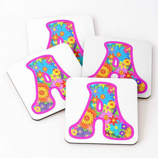 Item preview, Pink Floral Alphabet Letter A – Colorful Boho Psychedelic Flower Typography Art designed and sold by Vividality.