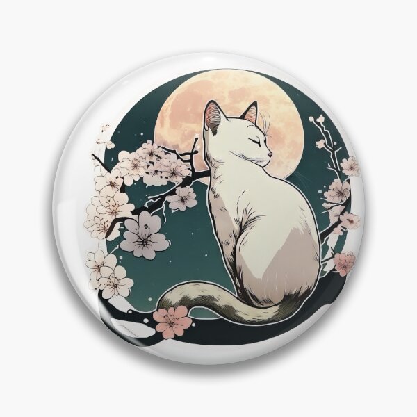 Item preview, White Cat on a Sakura tree, and moon behind designed and sold by oudib.