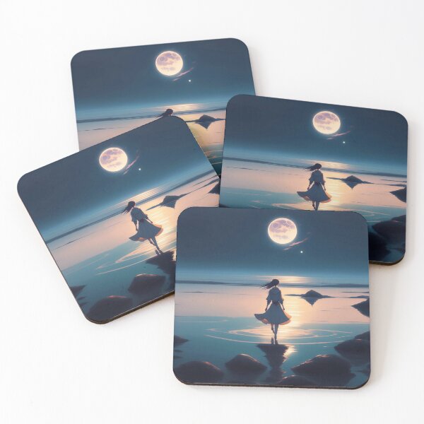 Item preview, Girl at nighttime walking on water to the full moon. designed and sold by yabutatu.