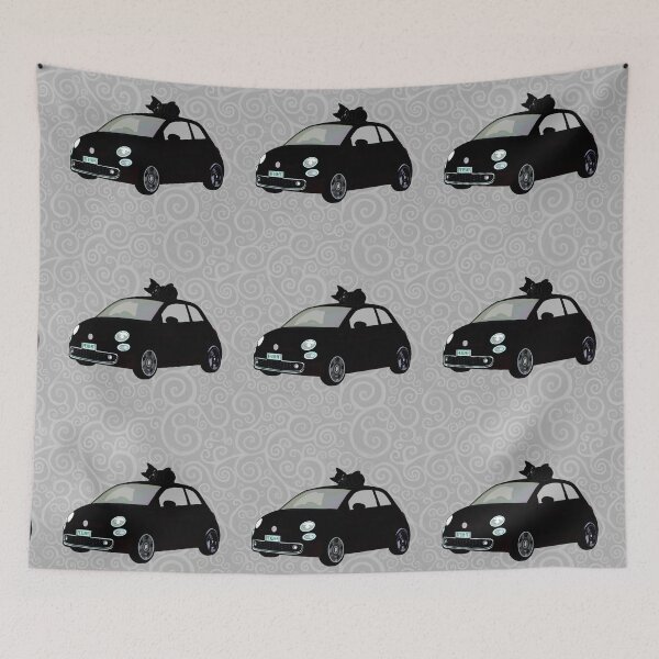 Item preview, Sleepy cat on black cinquecento designed and sold by QuirkyCatz.