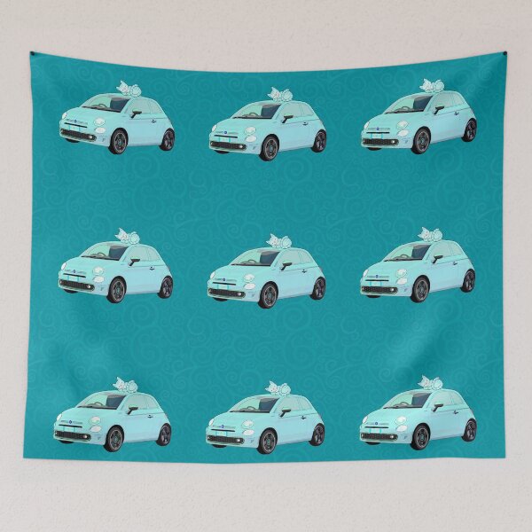 Item preview, Sleepy cat on turquoise cinquecento with spirals  designed and sold by QuirkyCatz.