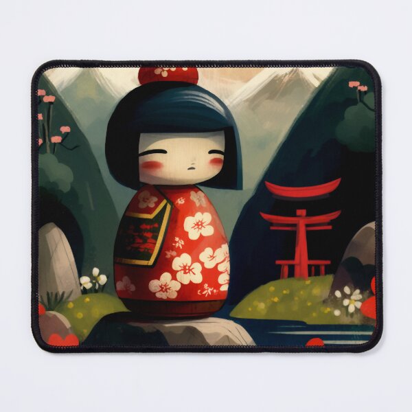 Japanese-themed Blue Kokeshi Doll Sunset Pencil Case