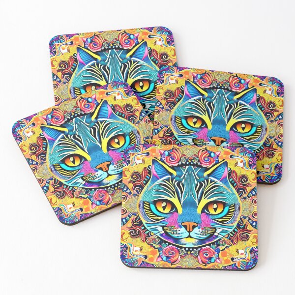 Item preview, colorful psychedelic cat fractal fantasy painting  designed and sold by wear4gamers.