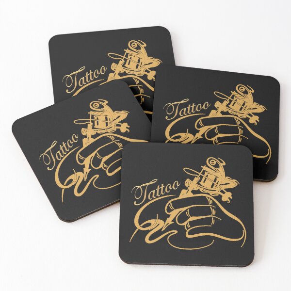 Item preview, Tattoo Ink Gun Illustration in Gold on black  designed and sold by Vintage Hustle.