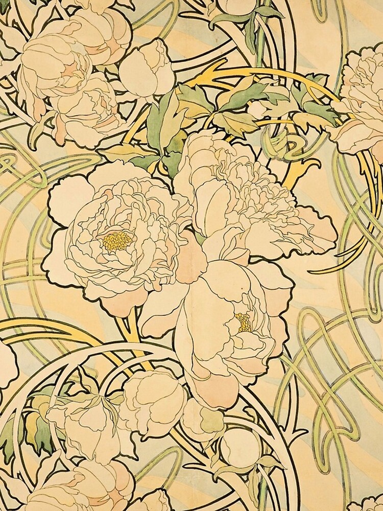 'Peonies' by Alphonse Mucha (Reproduction) by RozAbellera