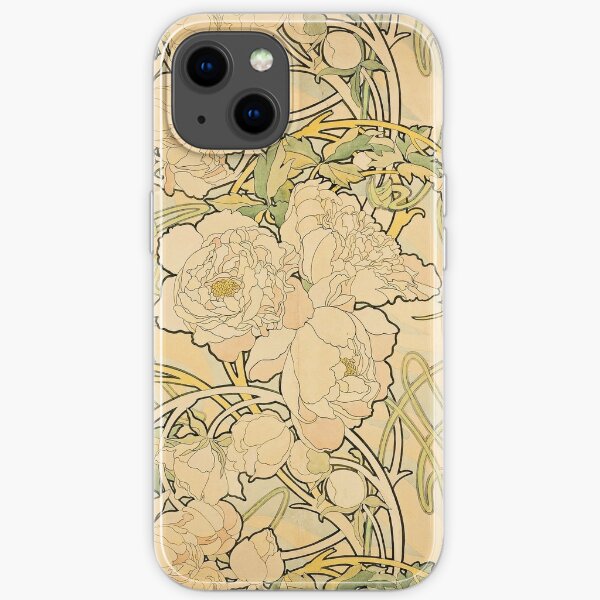 'Peonies' by Alphonse Mucha (Reproduction) iPhone Soft Case