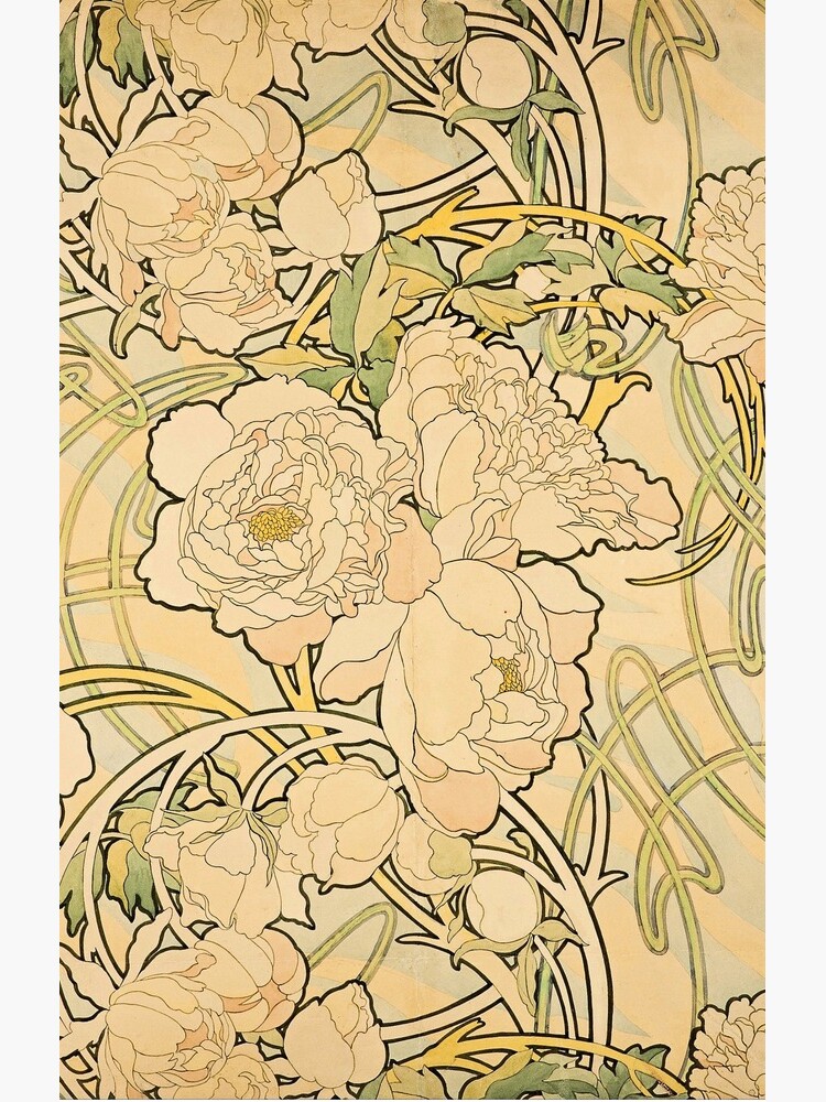 'Peonies' by Alphonse Mucha (Reproduction) by RozAbellera