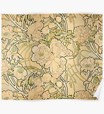 'Peonies' by Alphonse Mucha (Reproduction) Poster