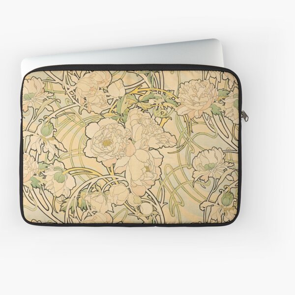 'Peonies' by Alphonse Mucha (Reproduction) Laptop Sleeve