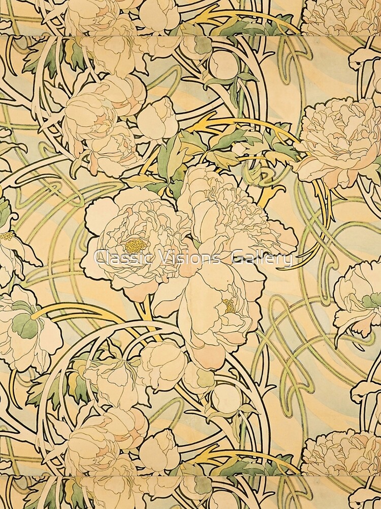 'Peonies' by Alphonse Mucha (Reproduction) by RozAbellera