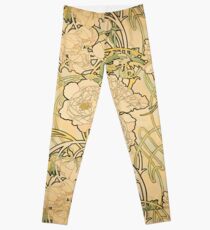 'Pfingstrosen' von Alphonse Mucha (Reproduktion) Leggings