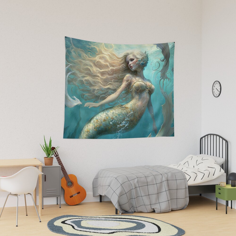 Magical Blonde Mermaid (aka Siren, Neried) with Long Enchanting Hair!  Tapestry for Sale by Dragonstrom