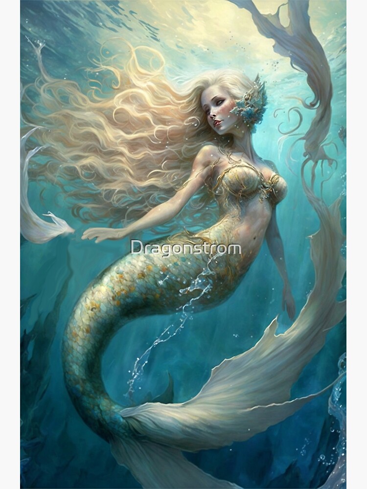 Poster for Sale mit Magische blonde Meerjungfrau (auch bekannt als Siren,  Neried) mit langen bezaubernden Haaren! von Dragonstrom