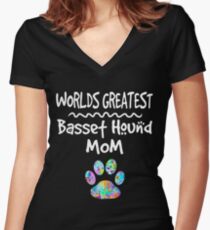 Worlds Greatest Basset Hound Mom T-Shirt Women's Fitted V-Neck T-Shirt