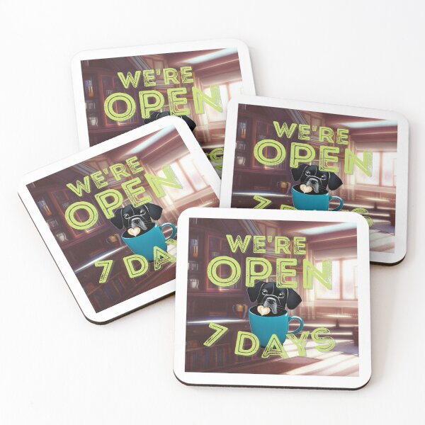 Item preview, We're Open 7 Days (puppy in mug version) designed and sold by PhotoDesignNZ.