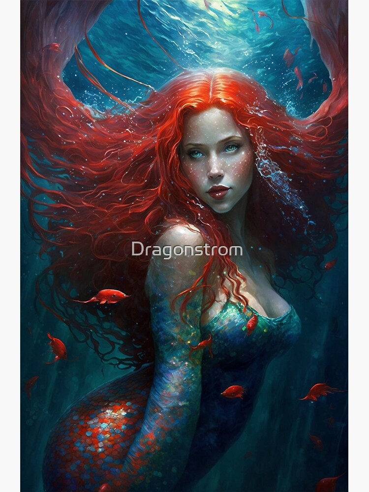 Red Headed Mermaid (aka Siren, Neried) Under the Sea Poster for Sale by  Dragonstrom