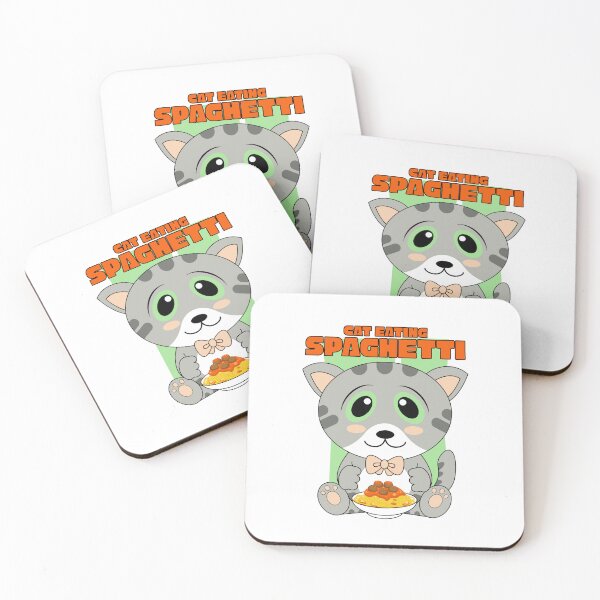Aperçu de l'œuvre chat mangeant des spaghettis créée et vendue par Design_for_merch.