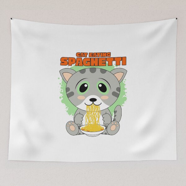 Item preview, cat eating spaghetti designed and sold by Design_for_merch.