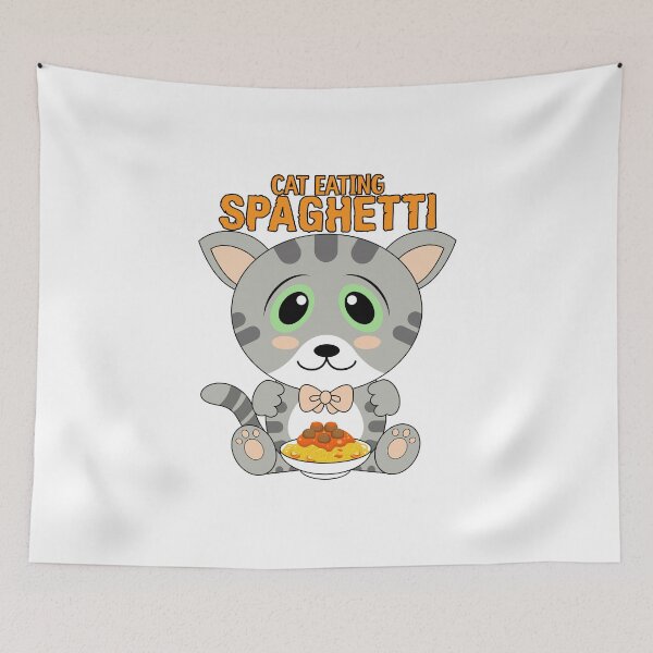 Item preview, cat eating spaghetti designed and sold by Design_for_merch.