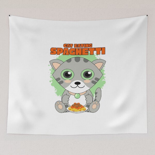 Item preview, cat eating spaghetti designed and sold by Design_for_merch.