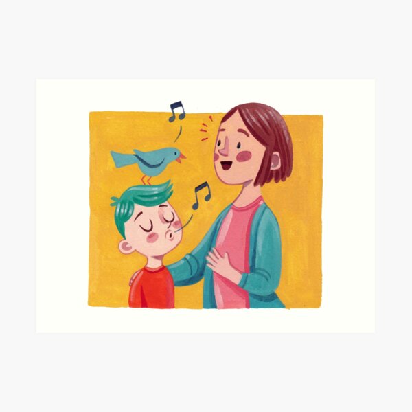 Birdsong Learning - Eltern und Kind Kunstdruck