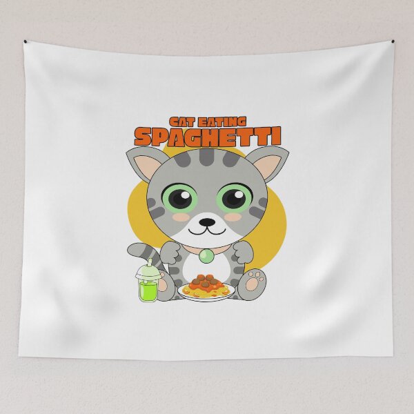 Item preview, cat eating spaghetti designed and sold by Design_for_merch.