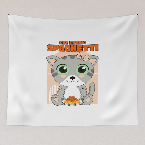 Item preview, cat eating spaghetti designed and sold by Design_for_merch.