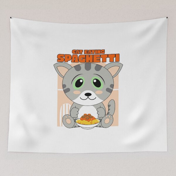 Item preview, cat eating spaghetti designed and sold by Design_for_merch.