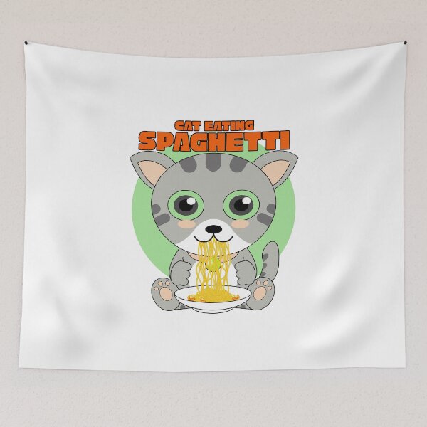 Item preview, cat eating spaghetti designed and sold by Design_for_merch.