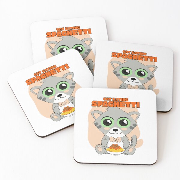 Aperçu de l'œuvre chat mangeant des spaghettis créée et vendue par Design_for_merch.