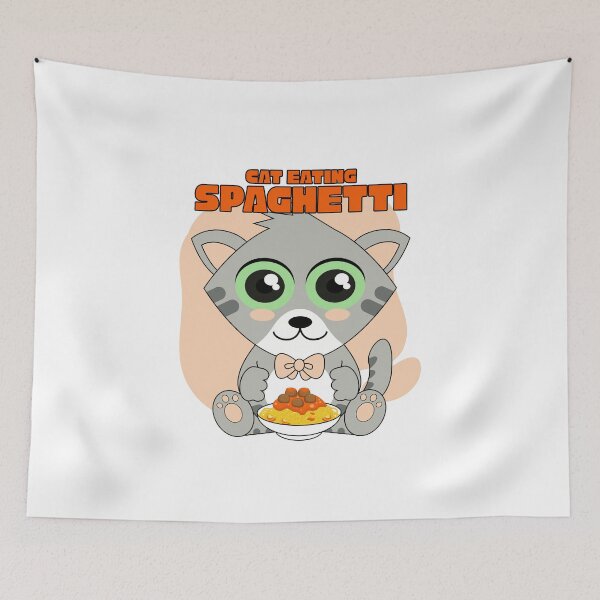 Aperçu de l'œuvre chat mangeant des spaghettis créée et vendue par Design_for_merch.