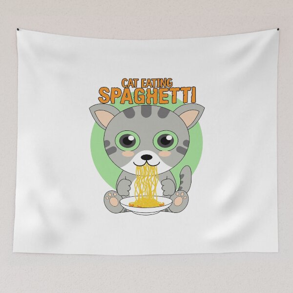 Item preview, cat eating spaghetti designed and sold by Design_for_merch.