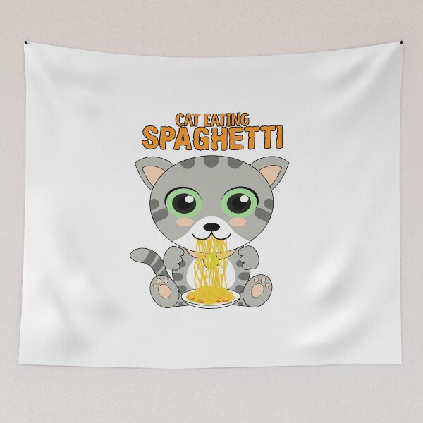 Item preview, cat eating spaghetti designed and sold by Design_for_merch.