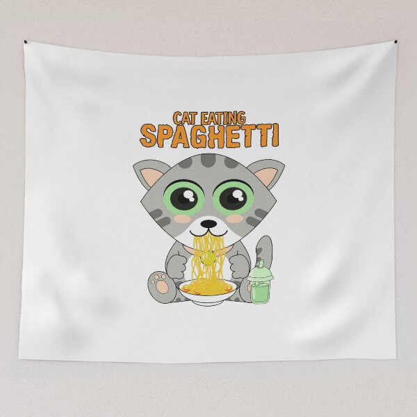 Item preview, cat eating spaghetti designed and sold by Design_for_merch.