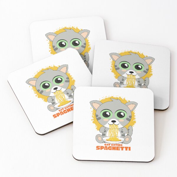 Aperçu de l'œuvre chat mangeant des spaghettis créée et vendue par Design_for_merch.