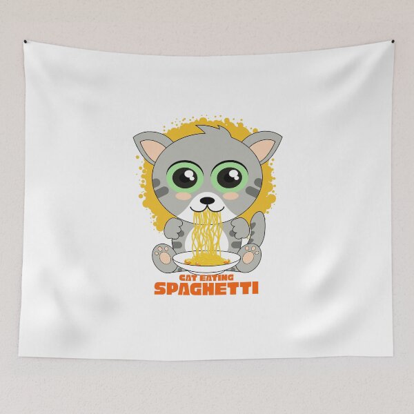 Aperçu de l'œuvre chat mangeant des spaghettis créée et vendue par Design_for_merch.