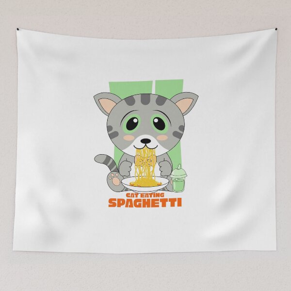 Item preview, cat eating spaghetti designed and sold by Design_for_merch.