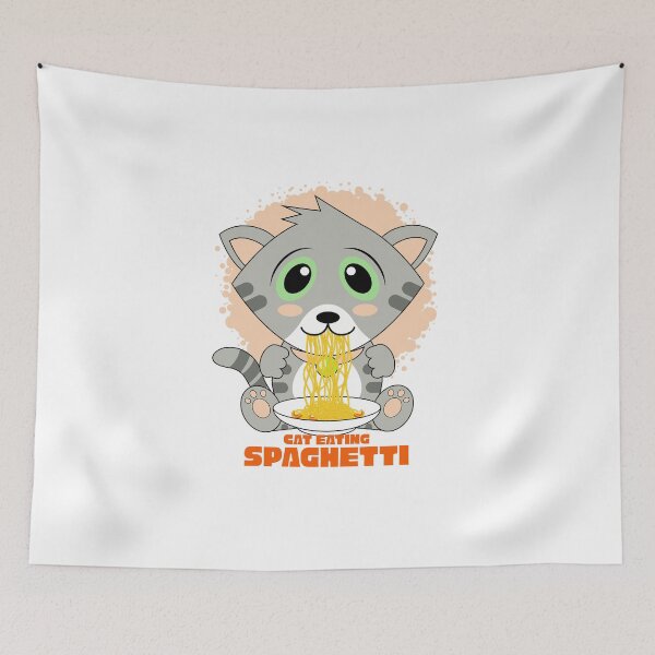 Item preview, cat eating spaghetti designed and sold by Design_for_merch.