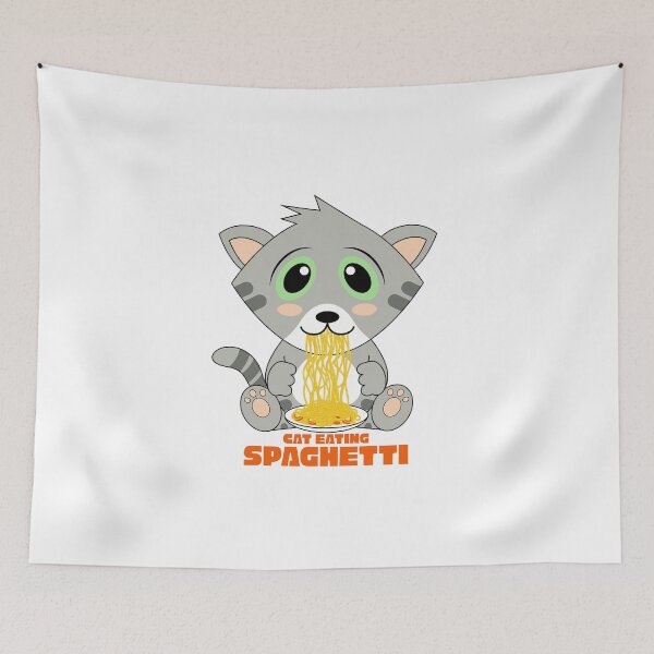 Item preview, cat eating spaghetti designed and sold by Design_for_merch.